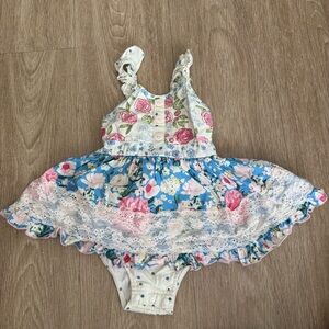 SweetHoney Blue and Pink Floral Lace Sundress